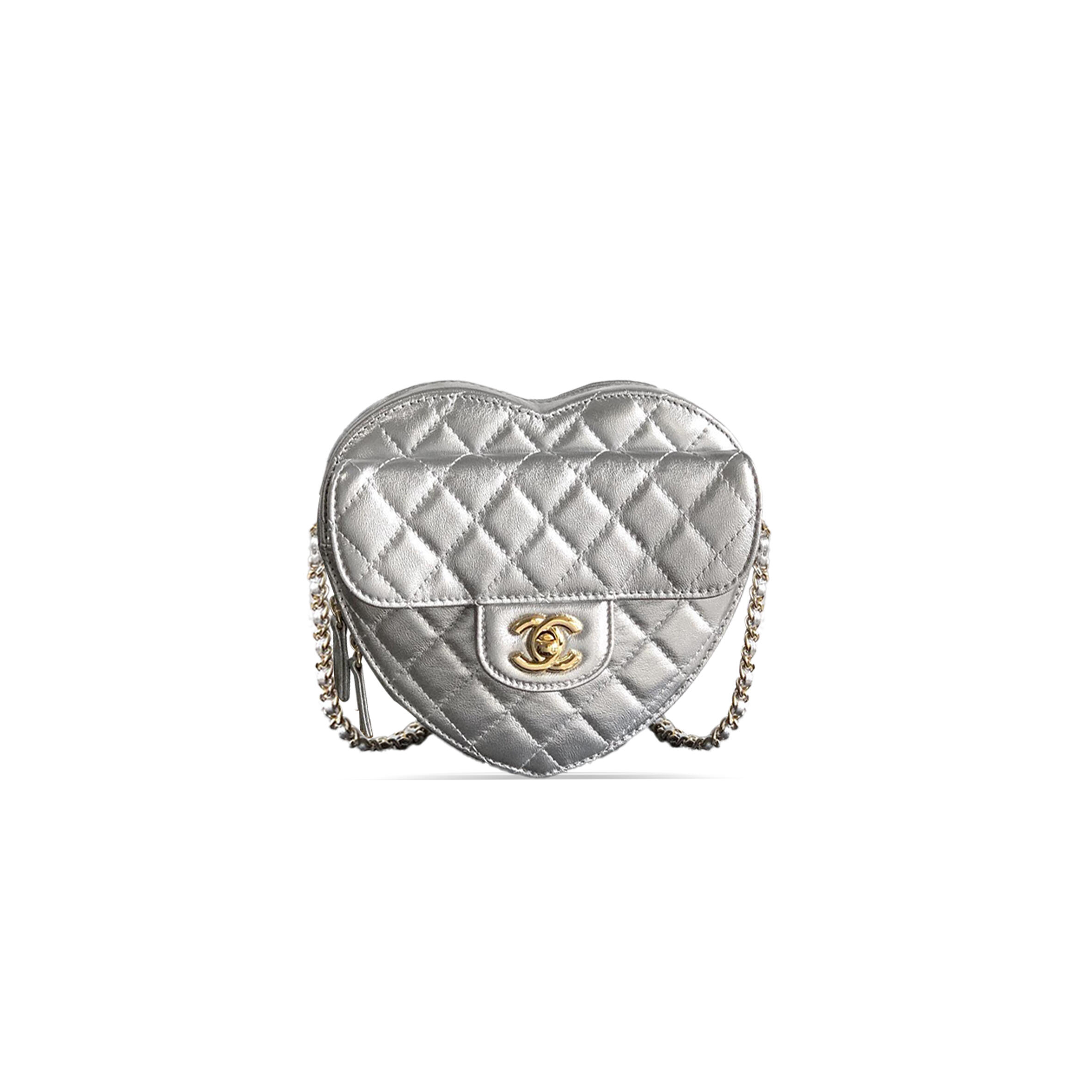 CHANEL HEART BAG LAMBSKIN IN SILVER AS5764 (19*17*5.5cm)